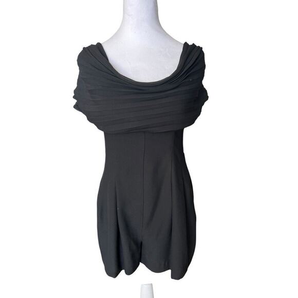 Vintage Emporio Armani Black Romper Play Suit Cowl Neck Draped Mini Size 40 US 8 - Picture 2 of 10